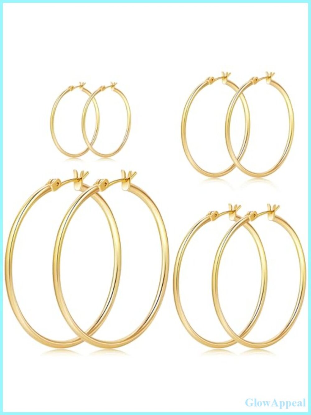 14k Gold Plated Hoop Earrings Set Hypoallergenic Sterling Silver Post, Trendy